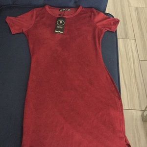 SOLD Petite Tia Suedette Curved Hem Mini Dress BERRY